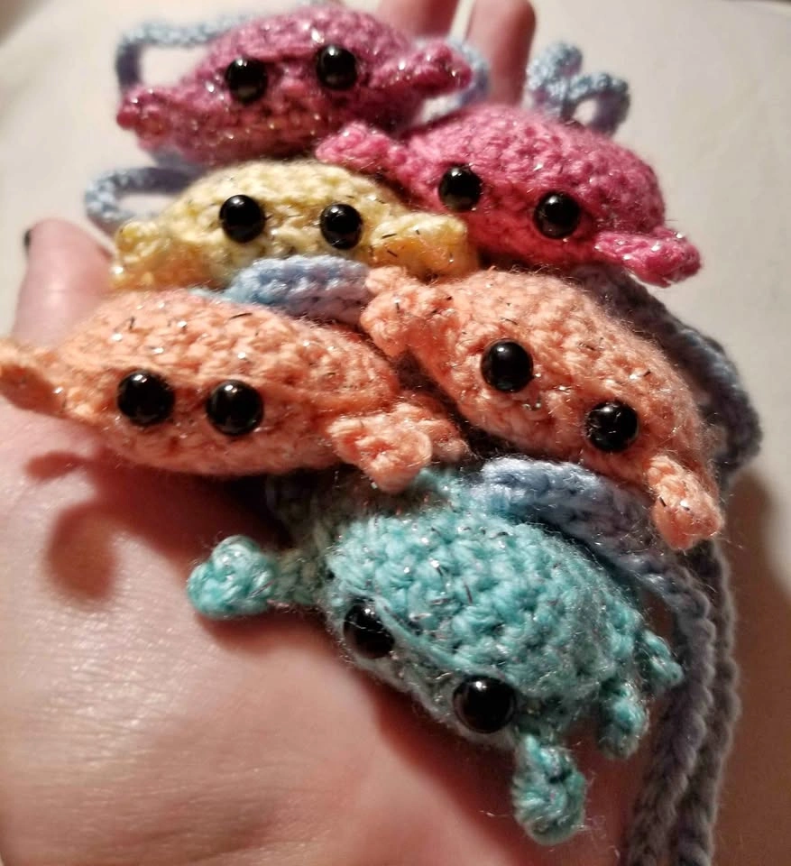 4 Colorful Crab Crochet Keychains