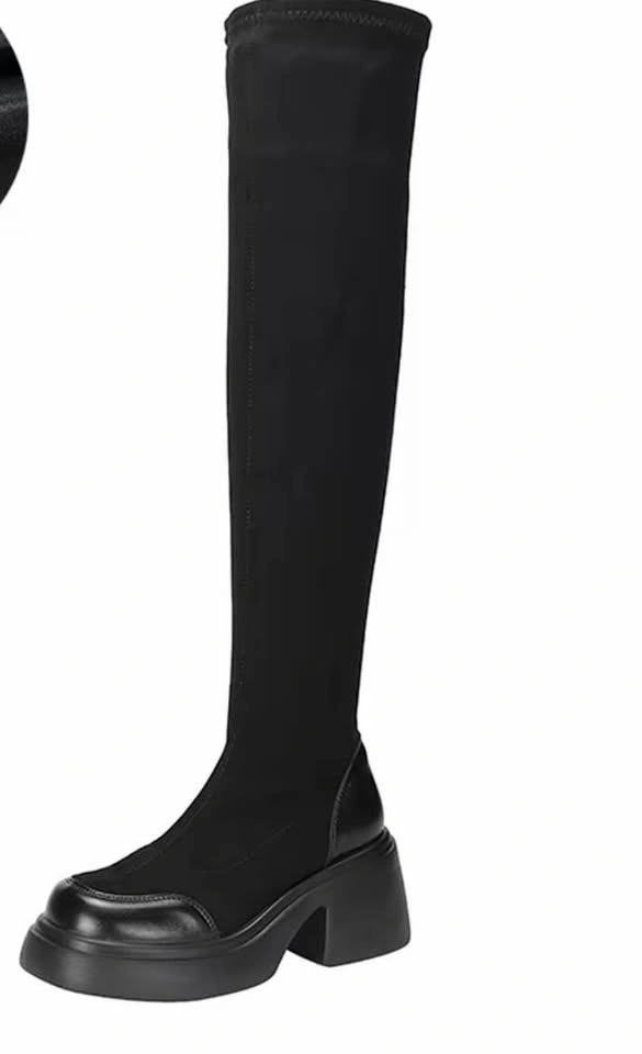 Black over-the-knee boots chunky sole