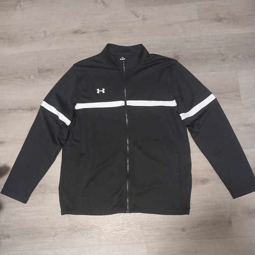 Under Armour Mens Track Jacket Size XL Black White Full Zip