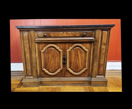 1970s Walnut Buffet Sideboard With Velvet Lined Silverware Drawe