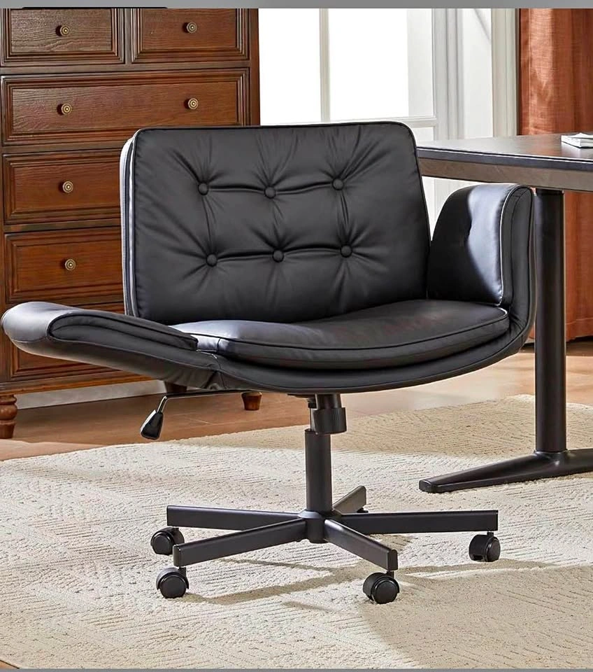 Adjustable Armrest Black Faux Leather Office Chair