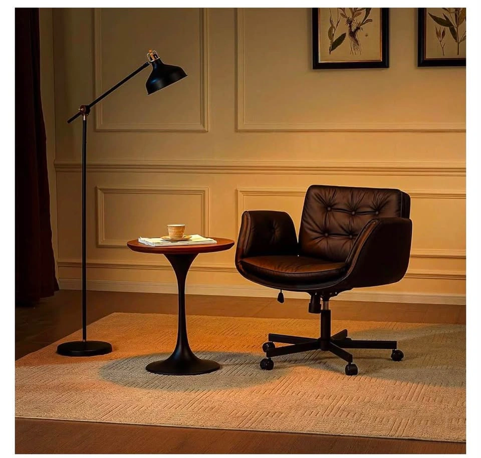 Adjustable Armrest Black Faux Leather Office Chair - photo 2