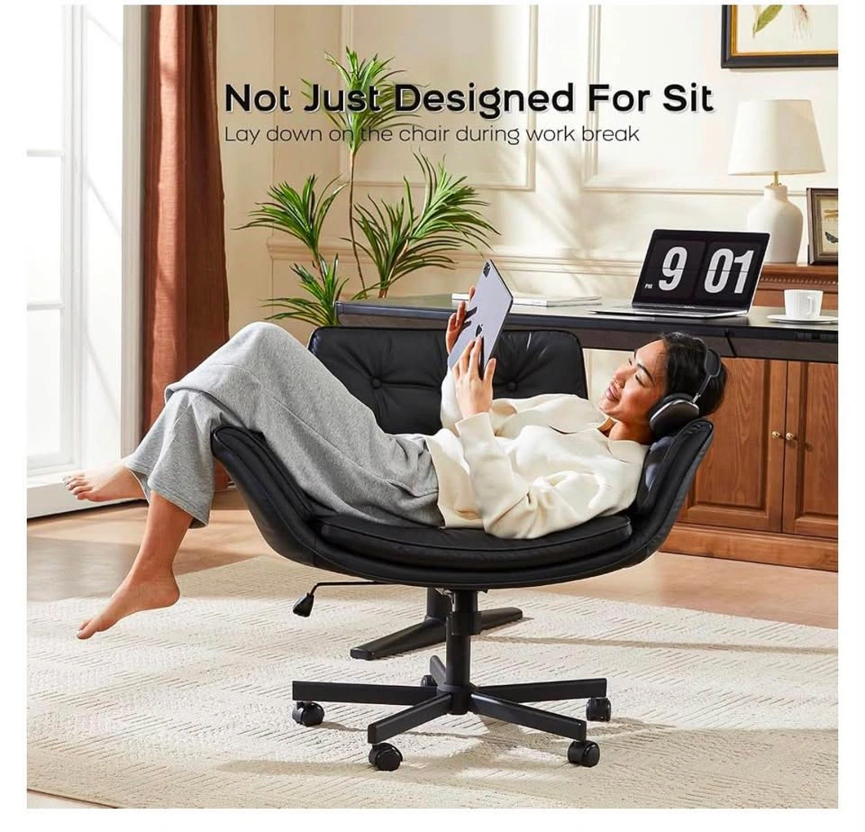 Adjustable Armrest Black Faux Leather Office Chair - photo 4