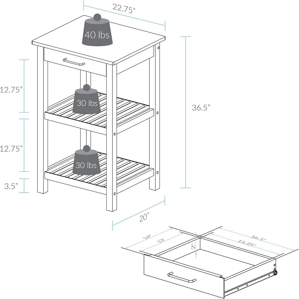Casual Home Sunrise Small Kitchen Island with Hardwood Top - photo 3