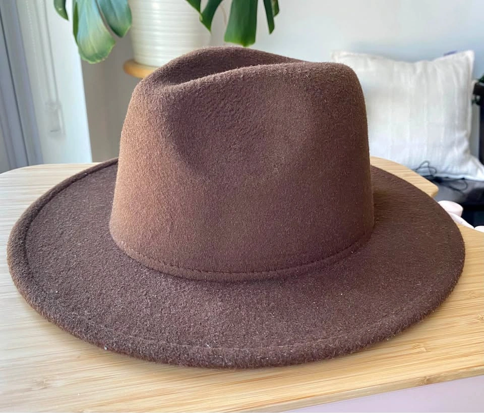 Brown Wool Felt Wide Brim Fedora Hat