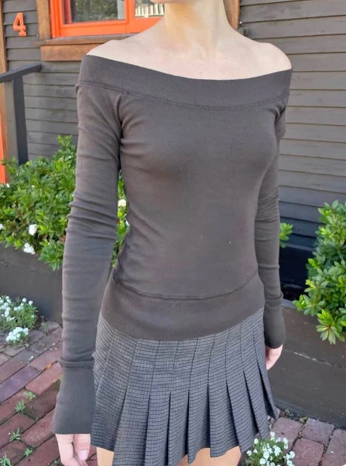 Brandy Melville Black Long Sleeve Off Shoulder Top