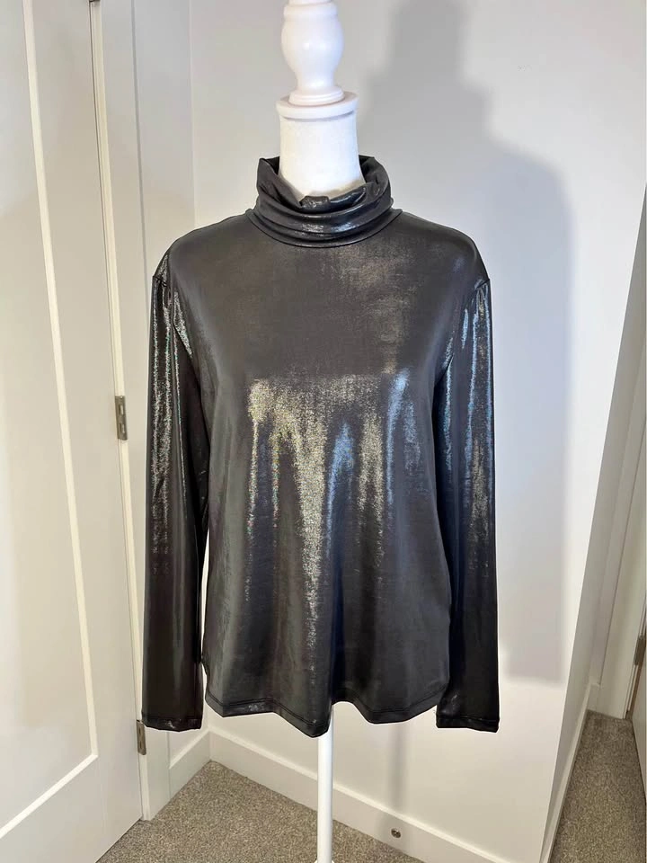 DYNAMITE Shiny Black Metallic Turtleneck - Size XL