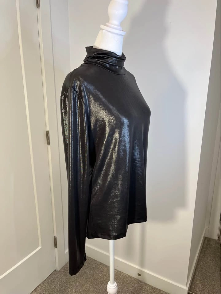 DYNAMITE Shiny Black Metallic Turtleneck - Size XL - photo 3
