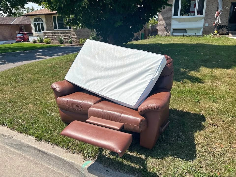 FREE Brown Leather Reclining Loveseat + Mattress
