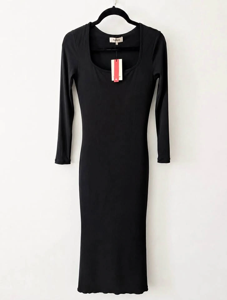 Popilush Shapewear Long Sleeve Maxi Dress - BLACK - LARGE