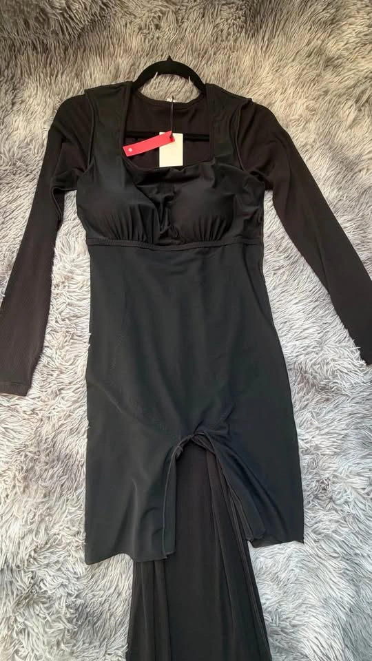 Popilush Shapewear Long Sleeve Maxi Dress - BLACK - LARGE - photo 3