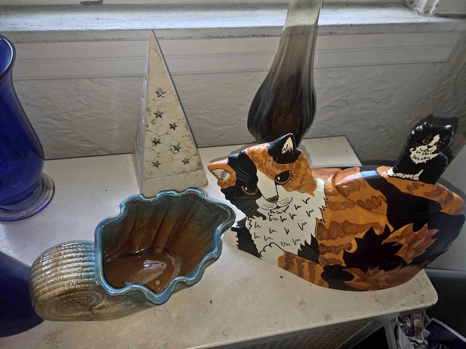 Vintage Ceramic Lot - Cats by Nina Lyman Jar & Snail Planter