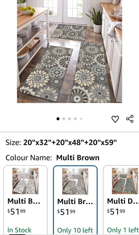 3-Piece Mandala Floral Kitchen Rug Set - photo 2