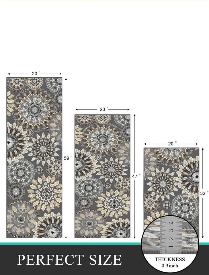 3-Piece Mandala Floral Kitchen Rug Set - photo 3