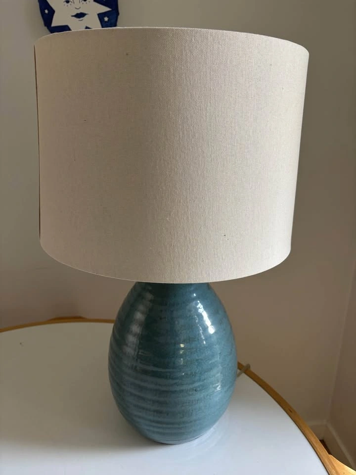 Teal Ceramic Table Lamp with Drum Shade - photo 2
