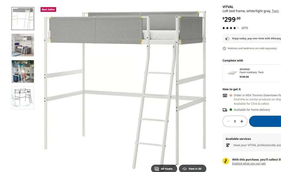 IKEA VITVAL Loft Bed + ASVANG Mattress – Great for Small Spaces - photo 2