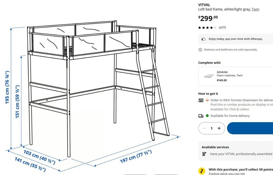 IKEA VITVAL Loft Bed + ASVANG Mattress – Great for Small Spaces - photo 3