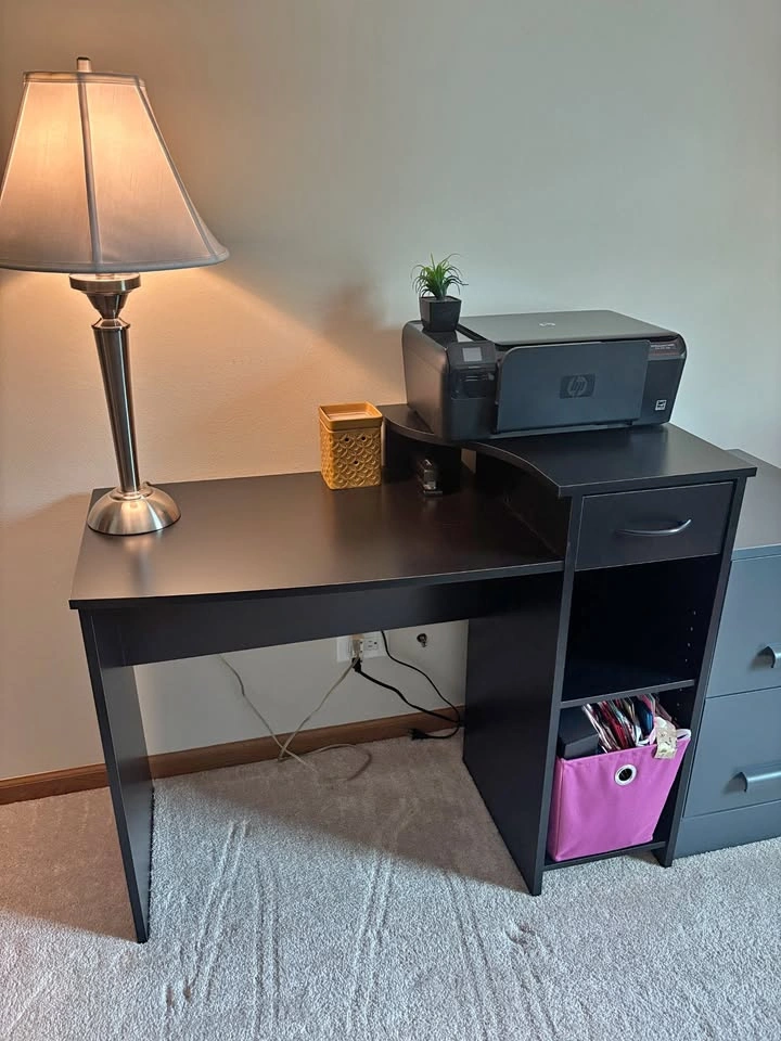 Black Desk with Printer Shelf