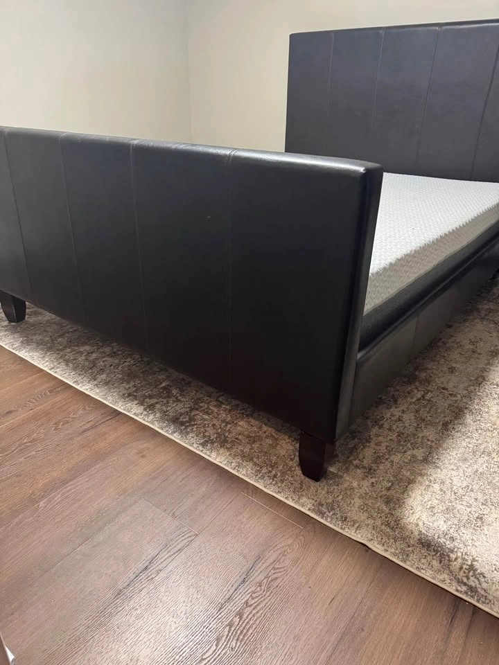 Queen Bed Frame – Dark Brown Vegan Leather - photo 2