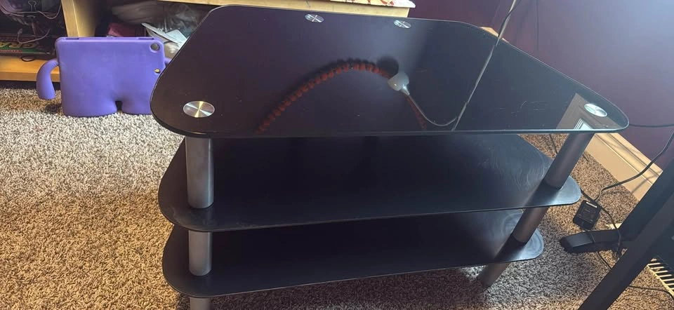 Modern Black Glass 3-Tier TV Stand 31.5” L x 19.5” H - photo 2