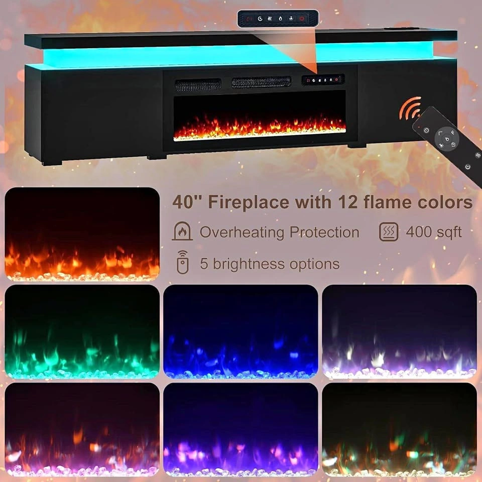 Modern Electric Fireplace Insert | Realistic LED Flame | Built-I