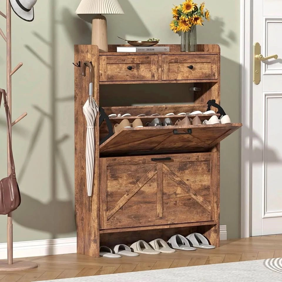Rustic Farmhouse Shoe Cabinet with Storage Drawers