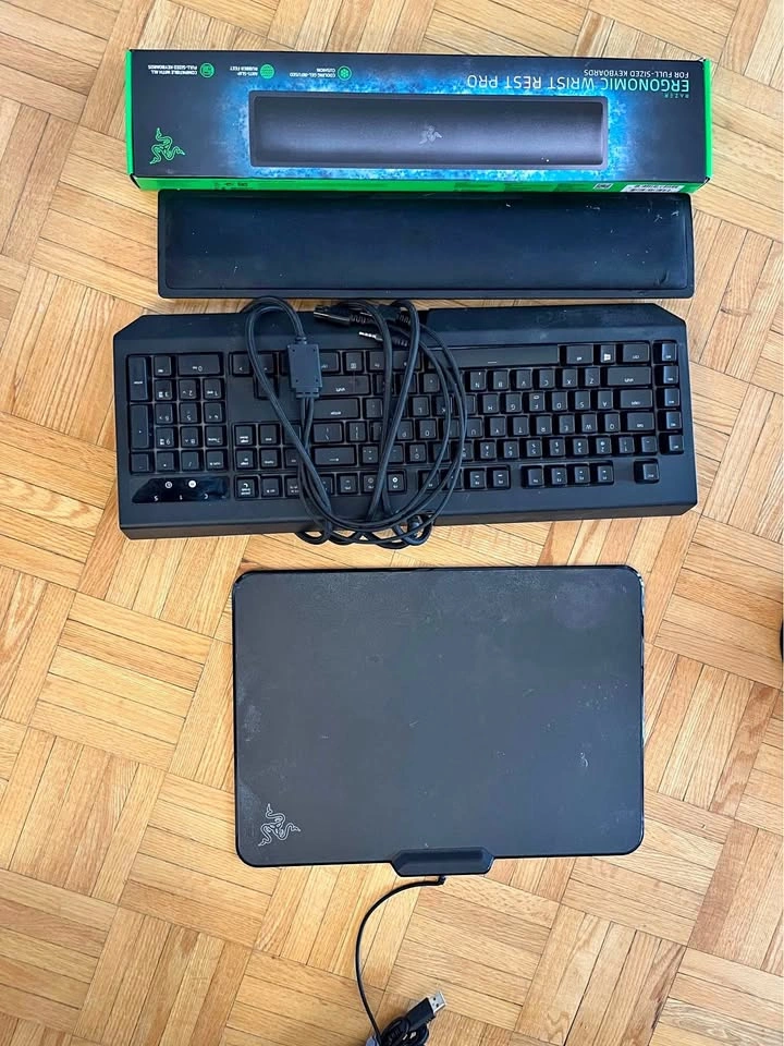 Razer Black Widow Keyboard, Mouse Mat, and Wrist Rest