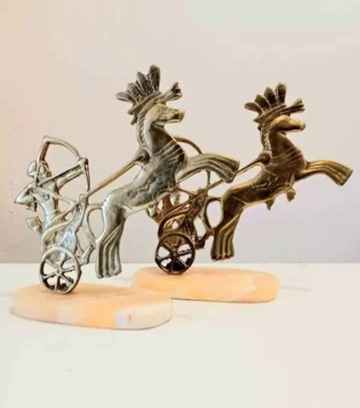 Pair of Brass Pharaoh Chariot Horse Archer Statue thumbnail