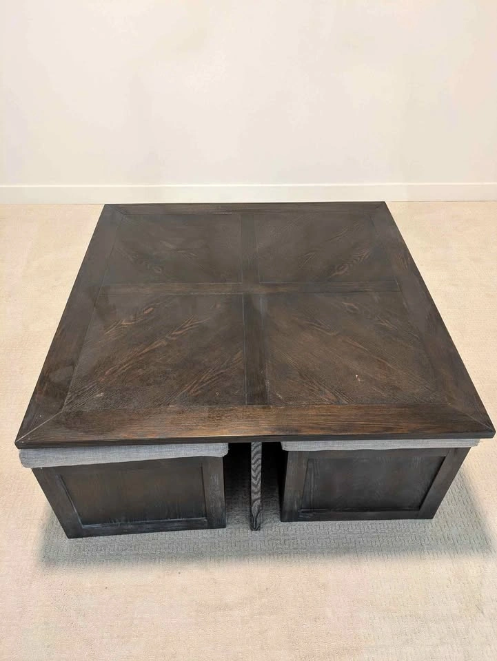 Square coffee table with 4 nested storage stools