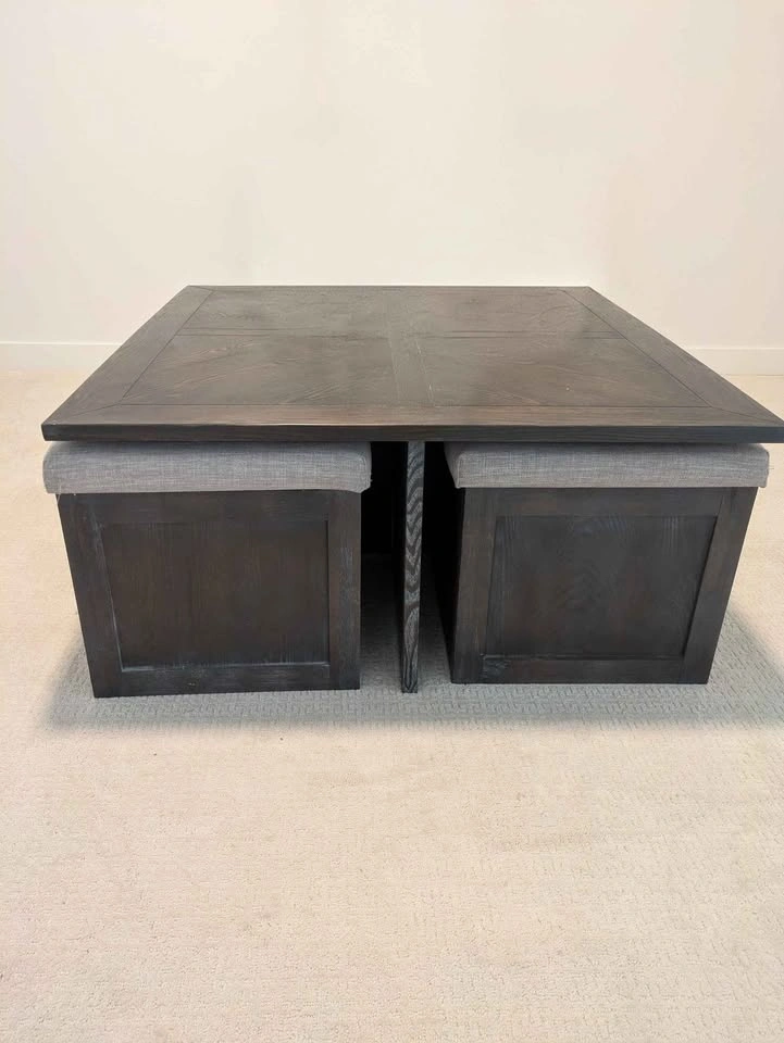 Square coffee table with 4 nested storage stools - photo 2