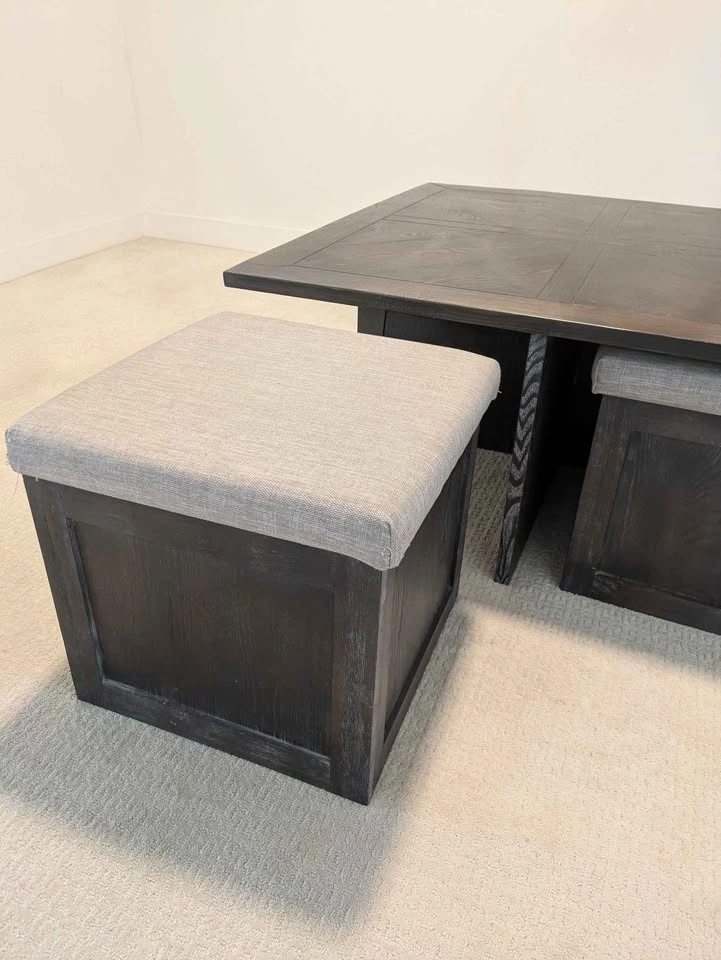 Square coffee table with 4 nested storage stools - photo 3