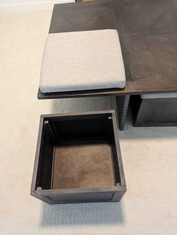 Square coffee table with 4 nested storage stools - photo 5