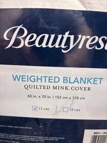 BEAUTYREST WEIGHTED BLANKET QUILTED MINK COVER 12LBS WHITE NIP - photo 2