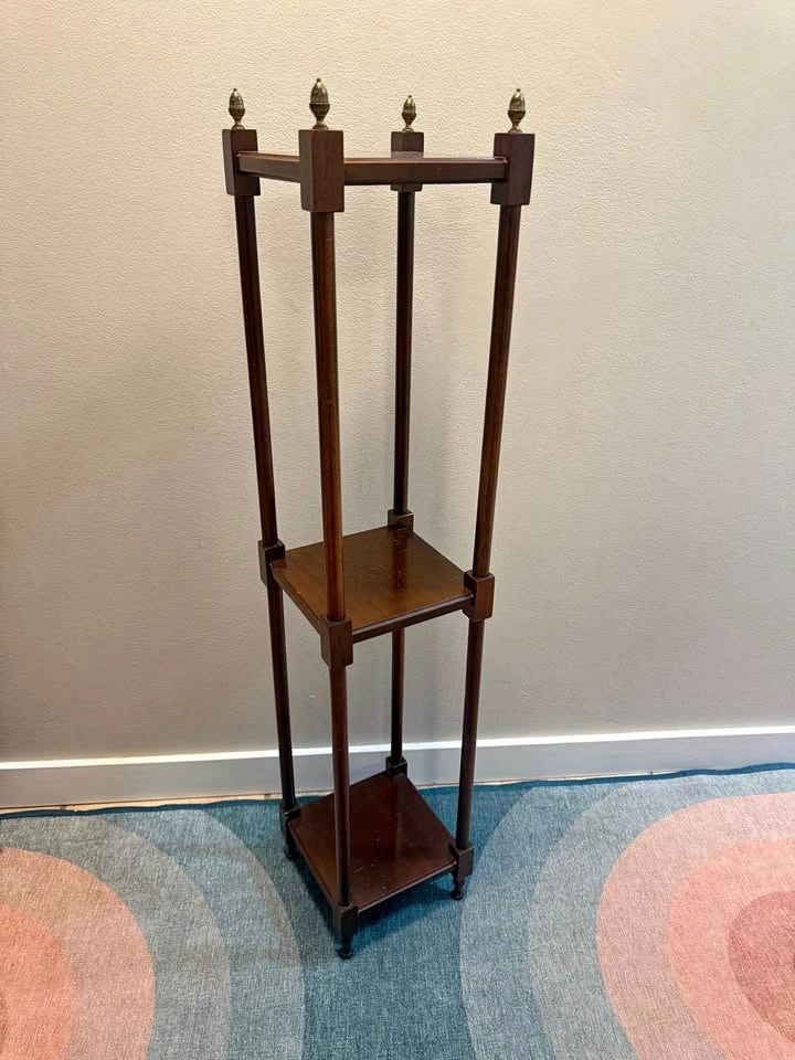 Vintage Brandt Regency style 2 tier plant shelf with brass acorn