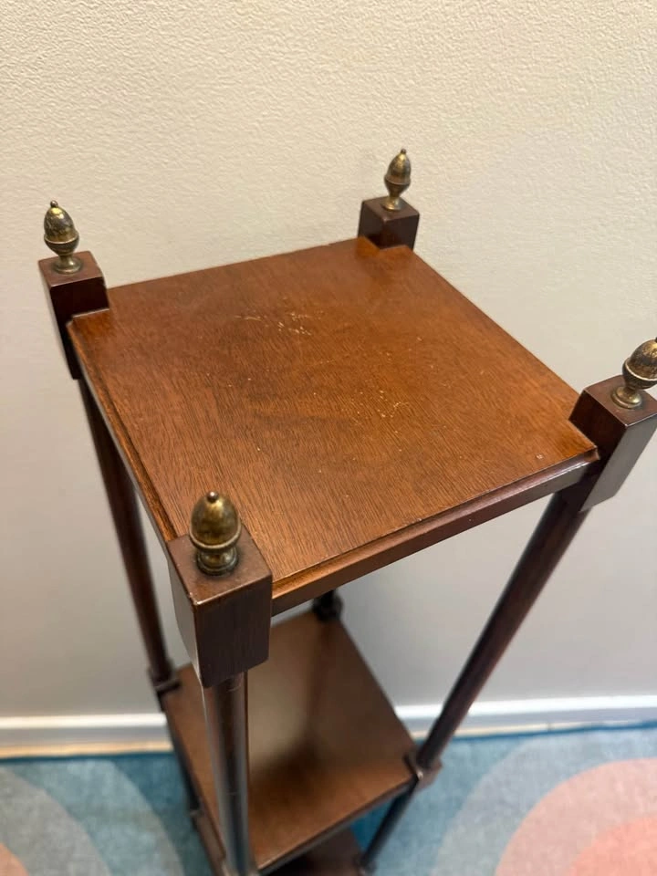 Vintage Brandt Regency style 2 tier plant shelf with brass acorn - photo 4