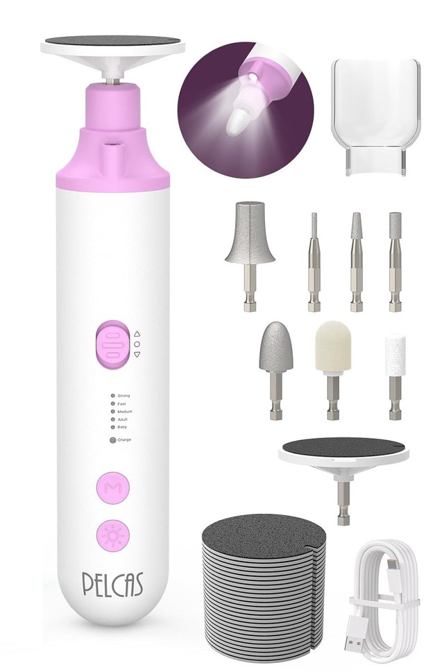 PELCAS 8 in 1 Electric Nail Filer with LED Light, Pink New