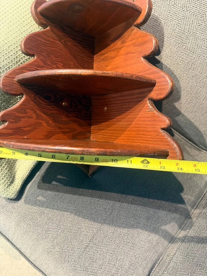Vintage three-tier wooden corner wall display shelf - photo 4