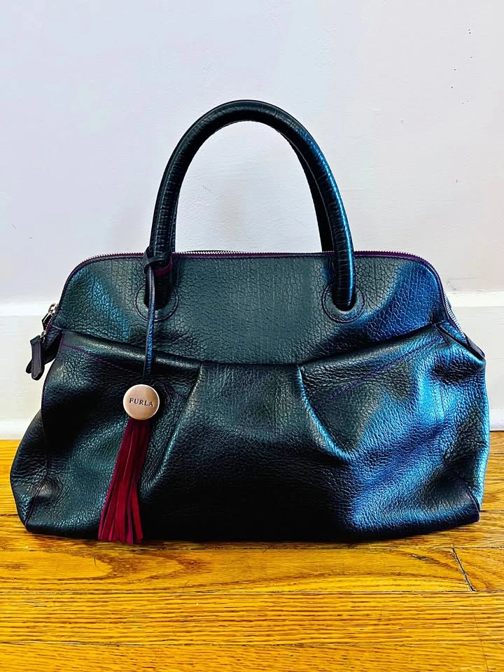 Furla black leather top handle bag