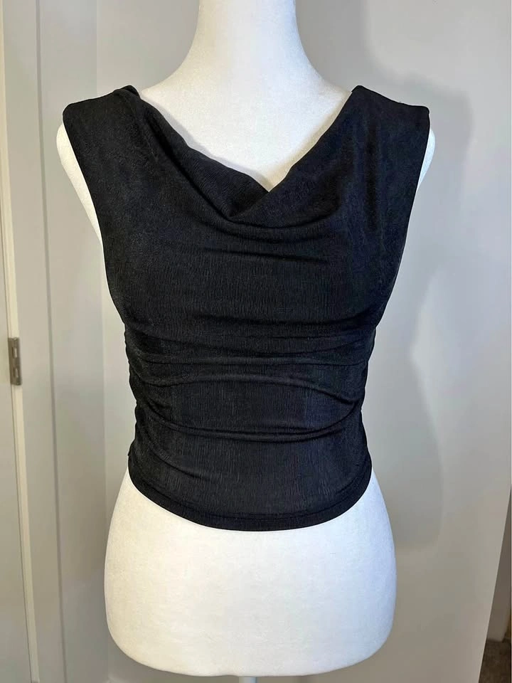 SHEIN Shimmer Black Draped Ruched Sleeveless Top - Size XS