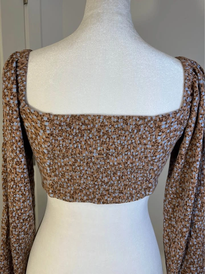GARAGE Cropped Tie-Front Long Sleeve Floral Top - Size M - photo 4