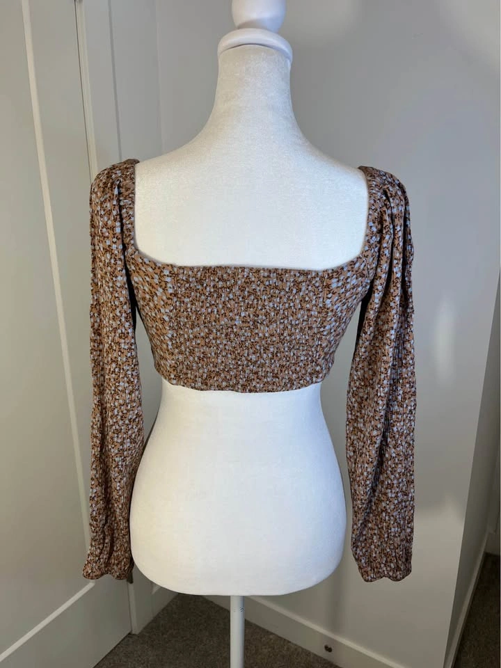 GARAGE Cropped Tie-Front Long Sleeve Floral Top - Size M - photo 5