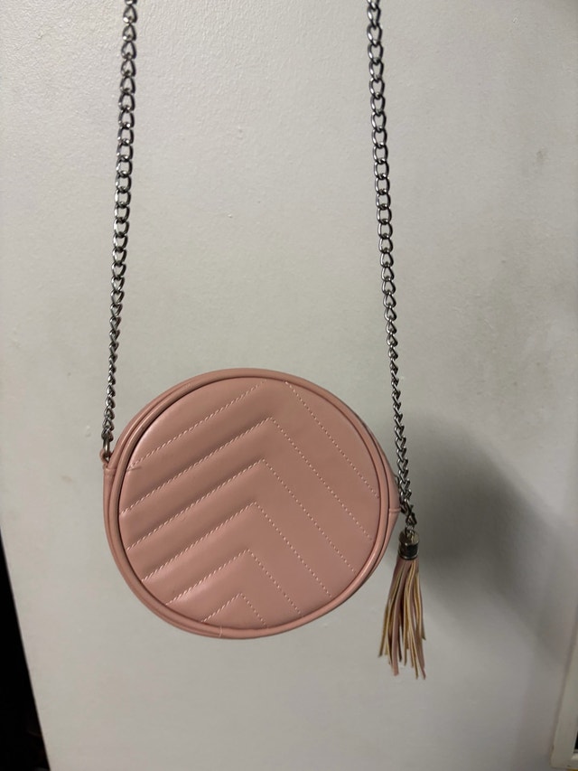 Pink Quilted Round Crossbody Bag