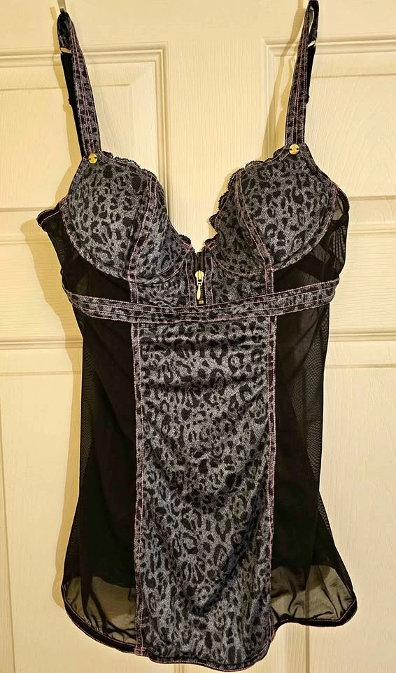 Victoria's Secret Leopard Print Mesh Bustier Corset - 34C