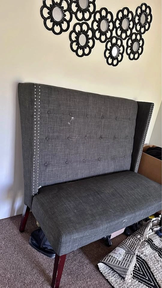 Grey upholstered Bench