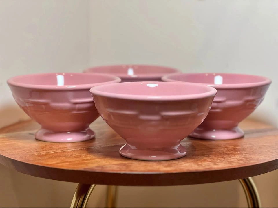 Set of 4 Longaberger Woven Traditions Pink Footed Bowls