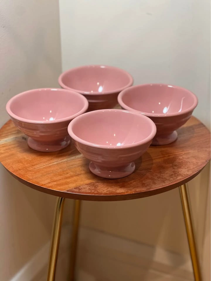 Set of 4 Longaberger Woven Traditions Pink Footed Bowls - photo 2