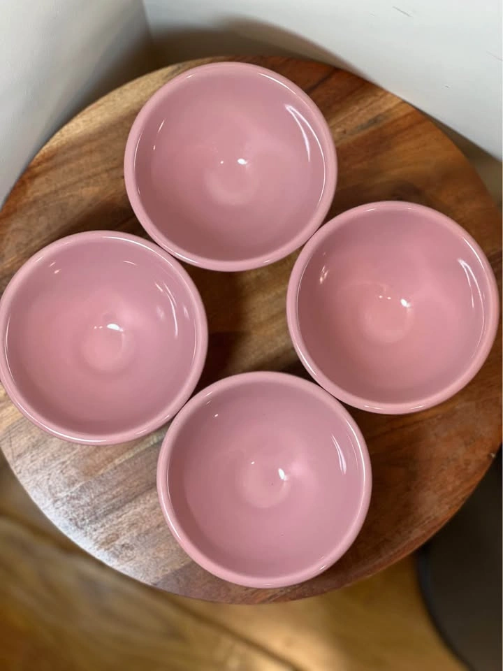 Set of 4 Longaberger Woven Traditions Pink Footed Bowls - photo 3