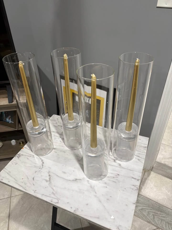 4 Taper Candles, 4 Glass Chimneys and 4 Glass Taper Holders - photo 2