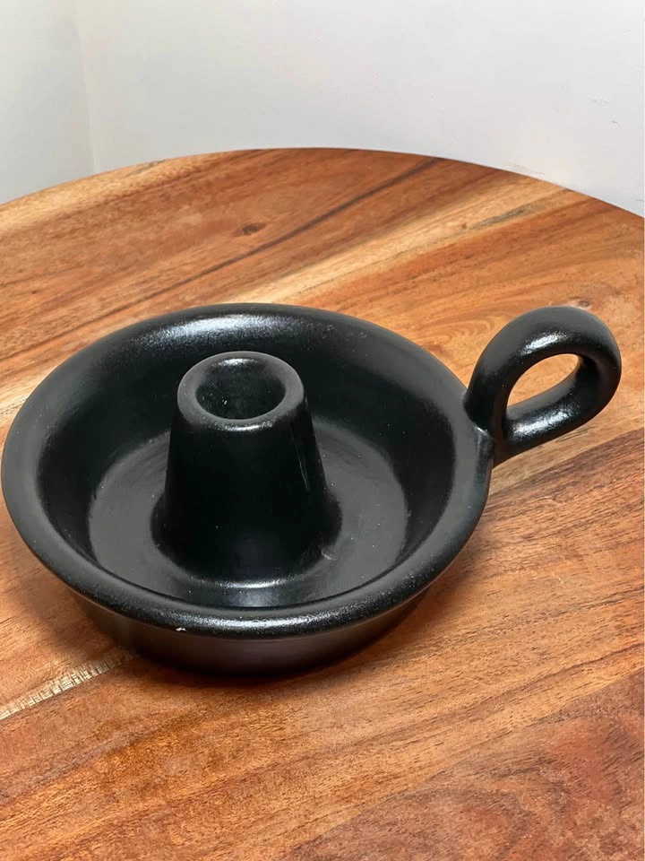 Mid Century Modern Black Stoneware Candle Holder - photo 2