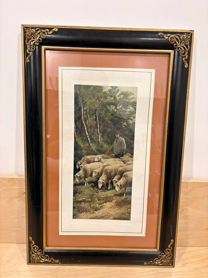 Framed Shepherd and Sheep Pastoral Art Print
